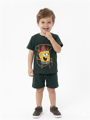 1998 - Karakter Baskılı Kısa Kollu Erkek  Çocuk Takımı - Haki