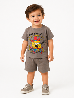 1998 - Karakter Baskılı Kısa Kollu Erkek  Çocuk Takımı - Füme 