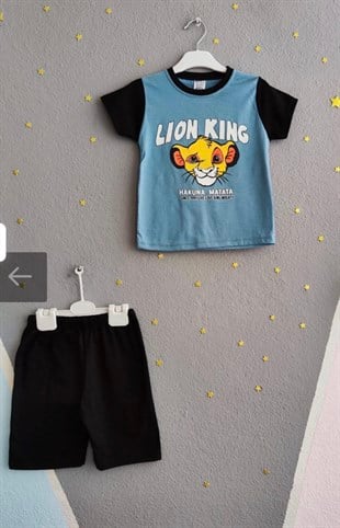 1999 - Karakter Baskılı Yazlık Erkek Çocuk Takım- Buz mavisi