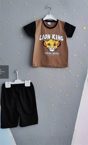 1999 - Karakter Baskılı Yazlık Erkek Çocuk Takım- Sütlü Kahve