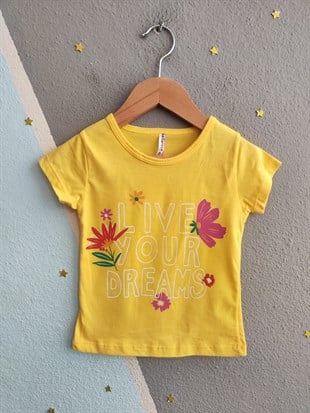 2002 -Çiçek Desenli Şortlu Kız Çocuk Takımı - Sarı