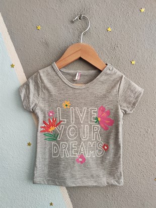 2002 -Çiçek Desenli Şortlu Kız Çocuk Takımı - Gri