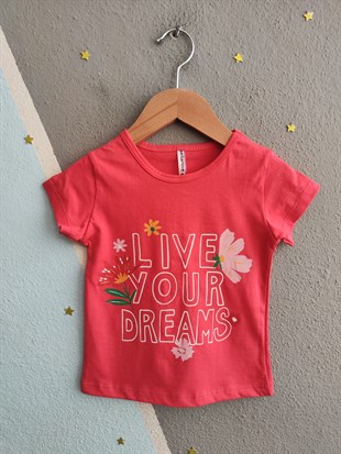 2002 -Çiçek Desenli Şortlu Kız Çocuk Takımı - Nar çiçeği