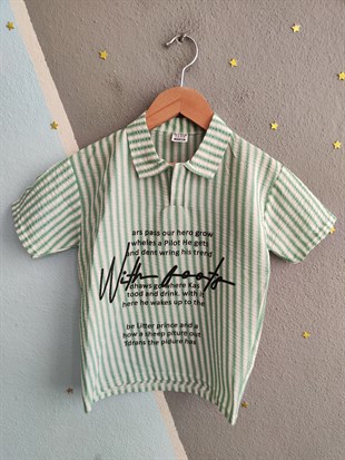 2003 -  Çizgili Polo Yaka Şortlu Erkek Çocuk Takım -Yeşil