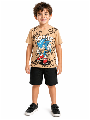 2005 - Karakter Baskılı Erkek Çocuk Takım - Krem