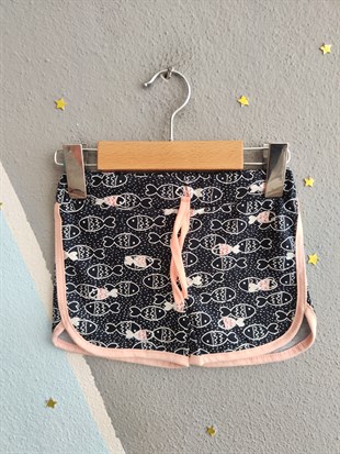 2008 -Kelebek Desenli Şortlu Kız Çocuk Takımı - Somon