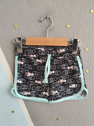 2008 -Kelebek Desenli Şortlu Kız Çocuk Takımı - Su yeşili