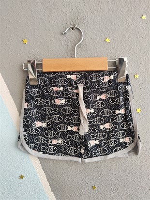 2008 -Kelebek Desenli Şortlu Kız Çocuk Takımı - Gri