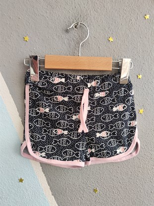 2008 -Kelebek Desenli Şortlu Kız Çocuk Takımı - Toz pembe