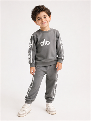 2010 - Sportif Baskılı Unisex Çocuk Takım - Füme