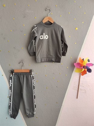 2010 - Sportif Baskılı Unisex Çocuk Takım - Füme