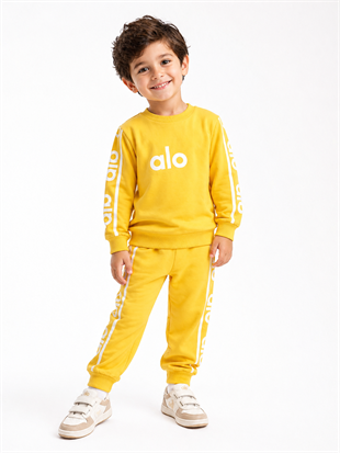 2010 - Sportif Baskılı Unisex Çocuk Takım - Sarı