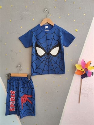 2013 -  Karakter Baskılı Şortlu Erkek Çocuk Takım - Saks