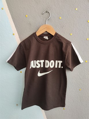 2015 - Baskılı Şortlu Erkek Çocuk Takım - Kahve