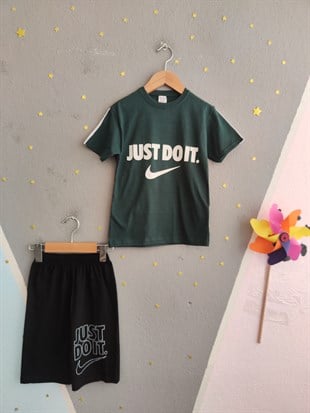 2015 - Baskılı Şortlu Erkek Çocuk Takım - Haki