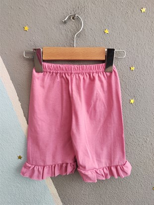 2016 - Çiçek Baskılı Fırfırlı Kız Çocuk Takım - Pembe