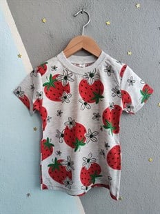 2018 - Çilek Baskılı Kız Çocuk Takımı - Gri