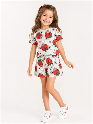 2018 - Çilek Baskılı Kız Çocuk Takımı - Gri