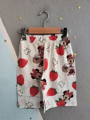 2018 - Karakter ve Çilek Baskılı Kız Çocuk Takımı - Krem- kırmızı