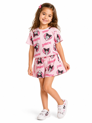 2018 - Krm.  Karakter Baskılı Kız Çocuk Takımı - Pembe