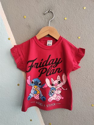 2019 - Friday Baskılı Fırfırlı Kız Çocuk Takım - Fuşya