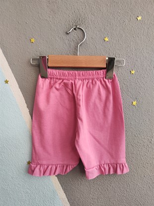 2019 - Friday Baskılı Fırfırlı Kız Çocuk Takım - Pembe