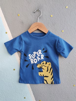 2022- Süper Roar Baskılı Şortlu Yazlık Erkek Bebek Takım- Saks