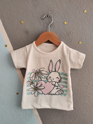 2030 - Tavşan Baskılı Kız Bebek Takım- Toz Pembe