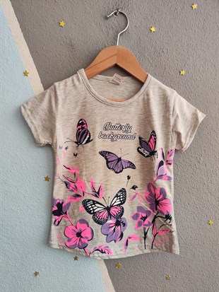 2031 - Butterfly Dream Kapri Taytlı Kız Çocuk Takımı - Gri