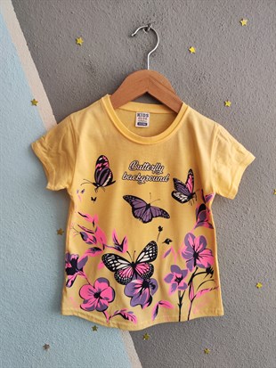 2031 - Butterfly Dream Kapri Taytlı Kız Çocuk Takımı -Sarı