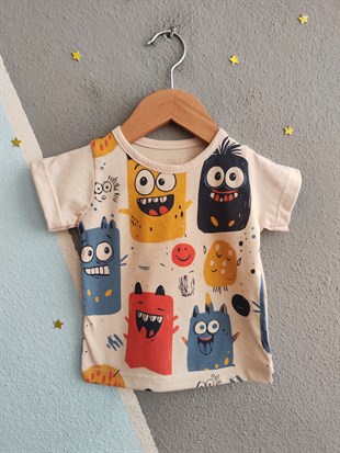 2037 - Karakter Baskılı Erkek Bebek Takımı - mavi