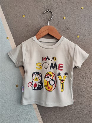 2052- Hand Some Baskılı Çizgili Erkek BebekTakım - Açık mavi
