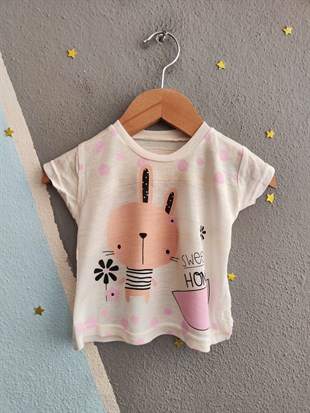 2057 - Sweet Home Baskılı Kız Bebek Takım- Pembe