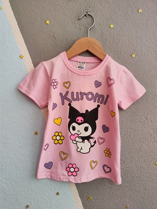 2059 - Karakter Baskılı Şortlu Kız Çocuk Takımı - Toz Pembe