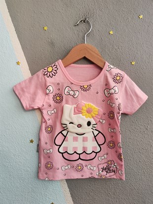 2060 - Kedi kabartmalı Kız Bebek Takım- Toz Pembe