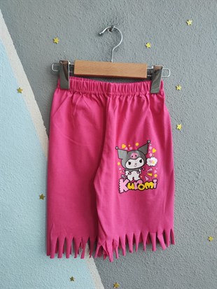 2066 - Karakter Baskılı Püsküllü Kız Şortu - Pembe