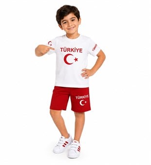 2067 -  Bayrak Baskılı Çocuk Takımı - Beyaz