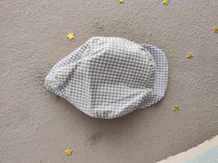 2079 - Şapkalı Gömlek ve Şortlu  Erkek Bebek Takım - Kareli Mavi