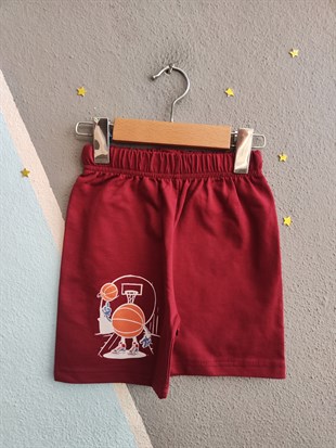 2087 - Basketbol Baskılı Şapkalı Yazlık Erkek Çocuk Takımı - Bordo