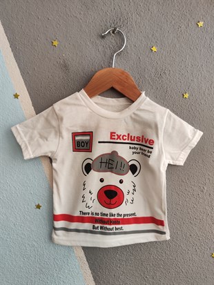2107 - Ayıcık Baskılı  Erkek Bebek Takım - Kahve