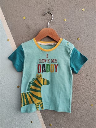 2110 - Love Daddy Baskılı  Erkek Bebek Takımı - Turkuaz - Kiremit