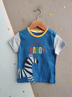 2110 - Love Daddy Baskılı  Erkek Bebek Takımı - mavi - Lacivert