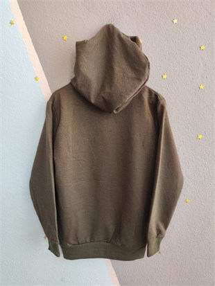 2119 - Baskılı Kapüşonlu Erkek Çocuk Sweatshirt - Haki