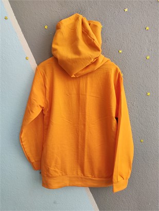 2119 - Baskılı Kapüşonlu Erkek Çocuk Sweatshirt - Sarı