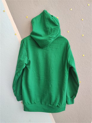 2119 - Baskılı Kapüşonlu Erkek Çocuk Sweatshirt - Yeşil