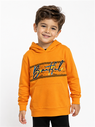 2120- Baskılı Kapüşonlu Erkek Çocuk Sweatshirt - Sarı 
