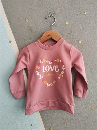 2140 - Love Baskılı Kız Bebek Takımı - Gül Kurusu