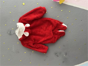 2142 -Kapüşonlu Peluş Kumaş Kız Bebek Tulumu - kırmızı