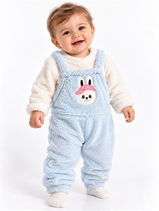 2143 -Peluş Kumaş Bebek Tulumu - buz mavisi