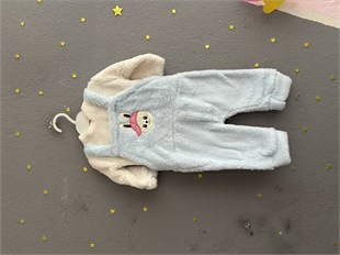 2143 -Peluş Kumaş Bebek Tulumu - buz mavisi